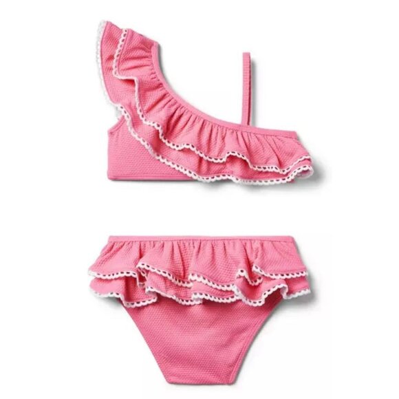NEW Janie and Jack Two Piece Ruffled Textured Sunrise Pink Swimsuit Size 10